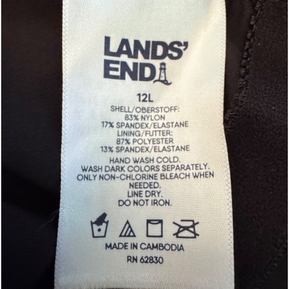 Lands End NWOT Black One Piece Swimsuit Dress 12 LONG TALL Mock Wrap Wireless - Picture 7 of 11